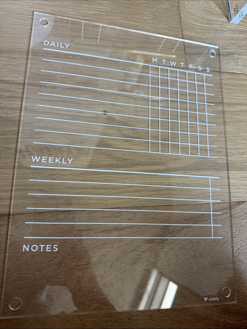 Acrylic Weekly/Daily Planner Board with White Grid and Lines